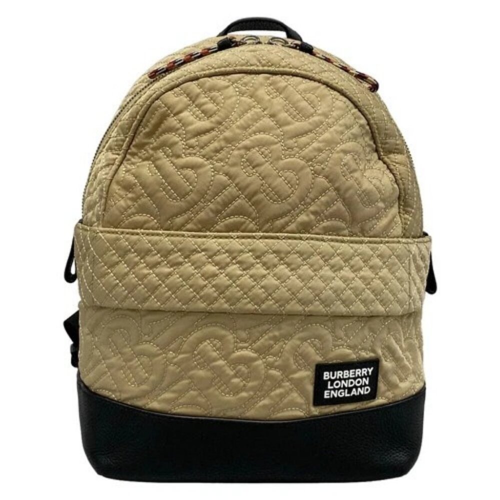 BURBERRY LONDON ENGLAND 8037125 Beige Black Nylon Leather Backpack